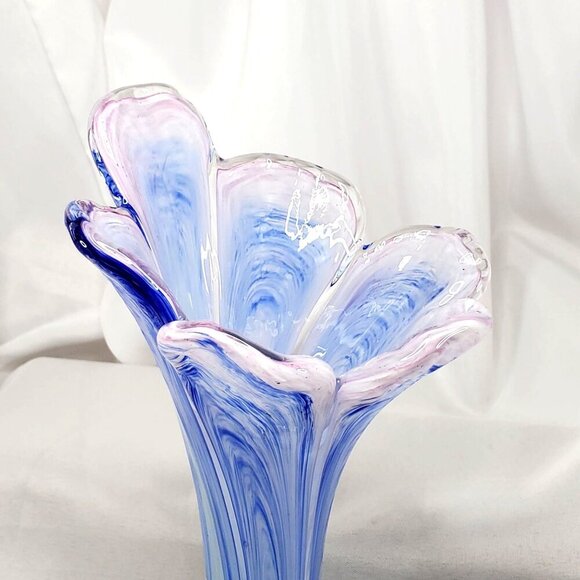 Handblown Art Glass Vase Pink & Blue Swirl Design Pulled Swung Glass 9.5"Tall - Picture 3 of 16